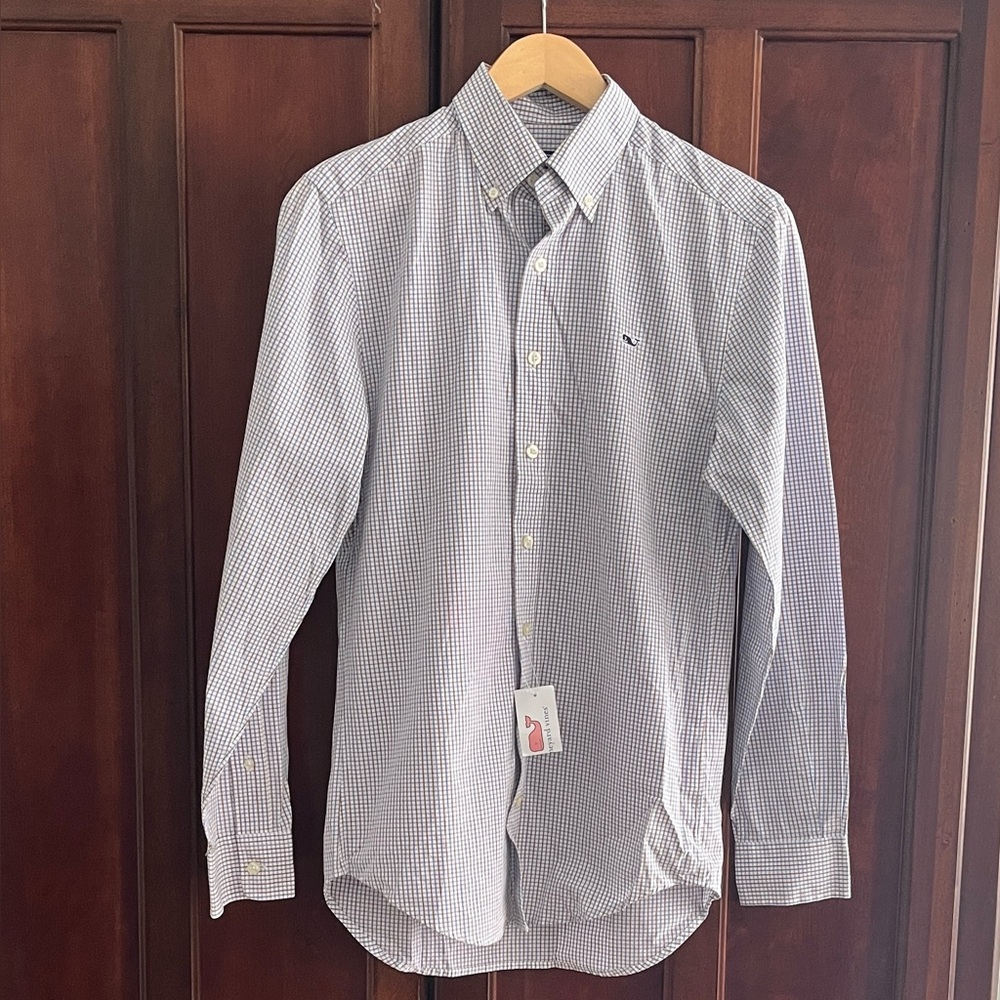 NWT Vineyard Vines Slim Fit Men’s Whale Shirt. Blue & Brown Plaid LS Button Down